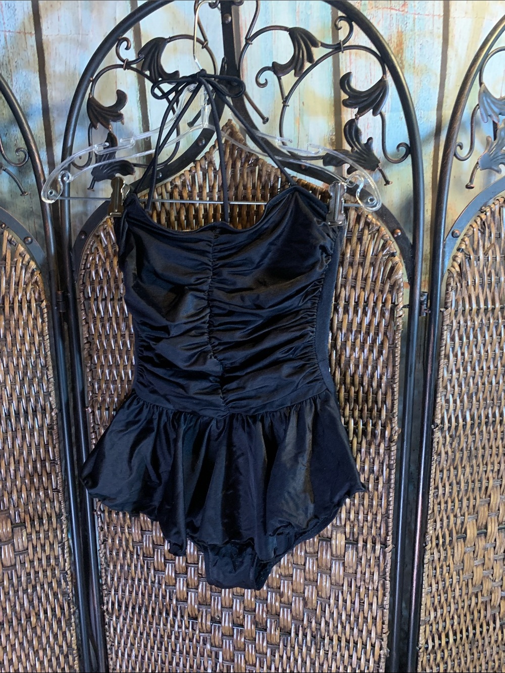 Vintage Black Skirted Halter-Style Swimsuit Size 10
